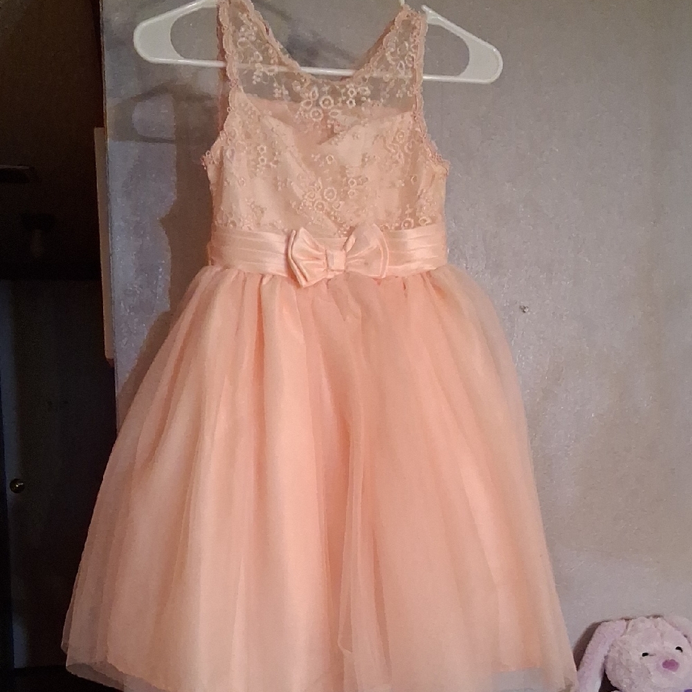 Nannette Peach Lace Formal Kids Dress